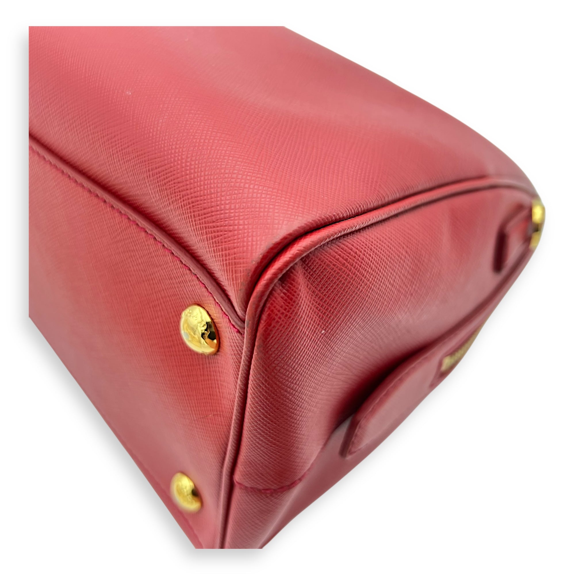 Prada Logo Top Handle Bag Red in Saffiano Leather, Gold hardware_8