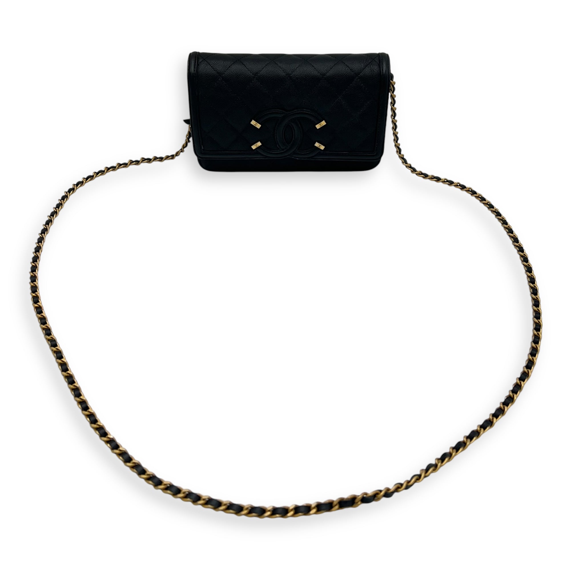 Chanel Filigree Wallet On Chain Black in Caviar Leather, Gold hardware_10