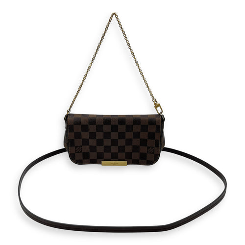 Louis Vuitton Favourite Damier Ebene Crossbody Bag in Coated Canvas, Gold hardware_10