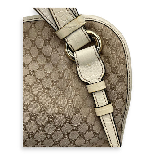 Celine Vintage Macadam Top Handle Bag White in Jacquard, Gold hardware_10