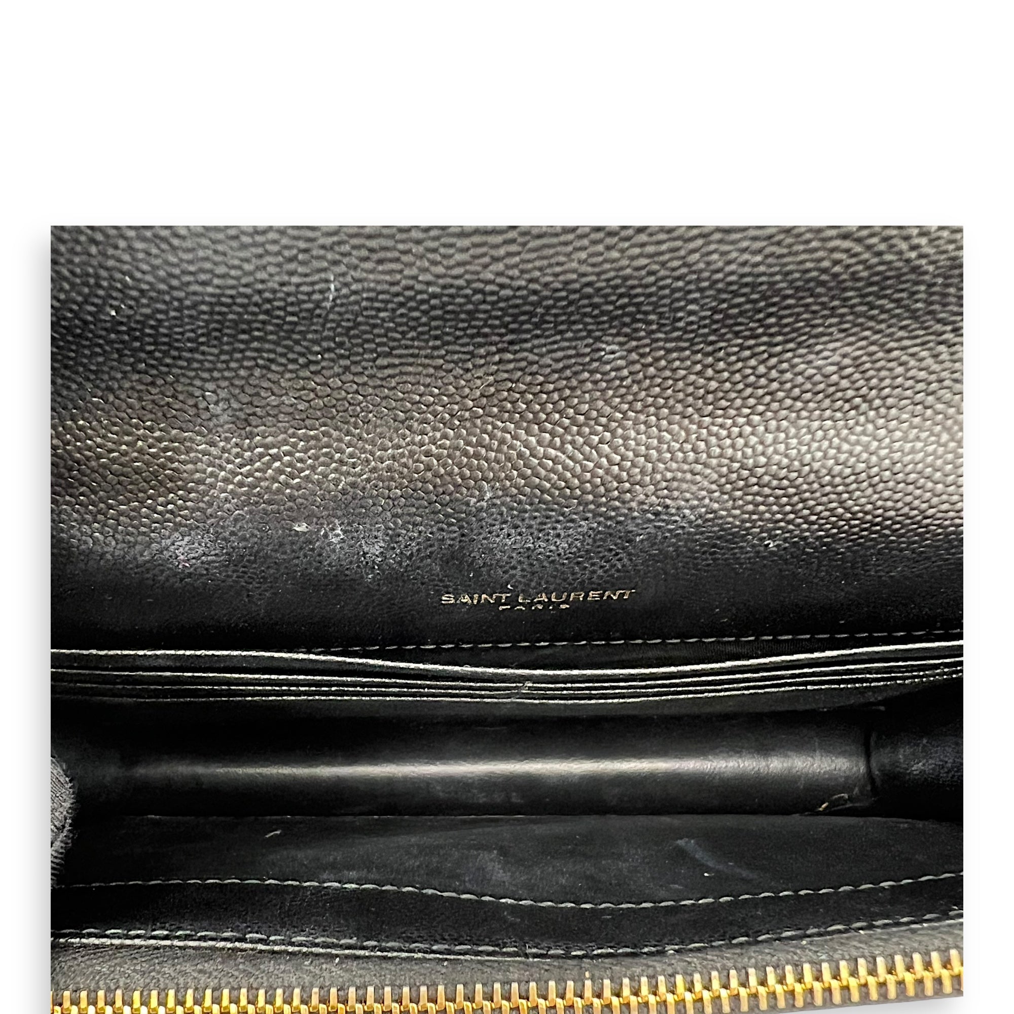 Saint Laurent Cassandre Wallet On Chain Black in Calfskin, Gold hardware_8