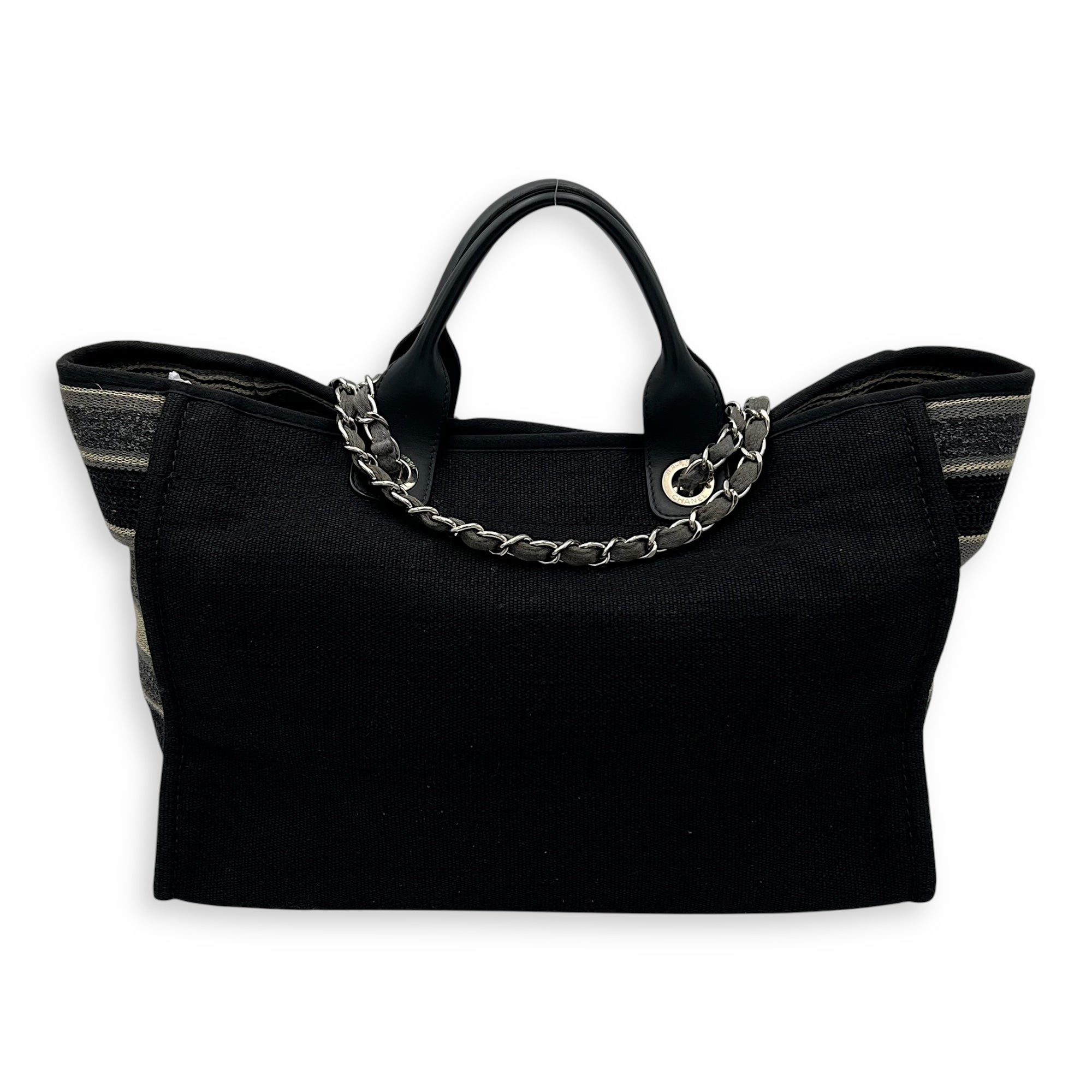 Chanel Deauville Tote Bag Black in Canvas, Silver hardware_2