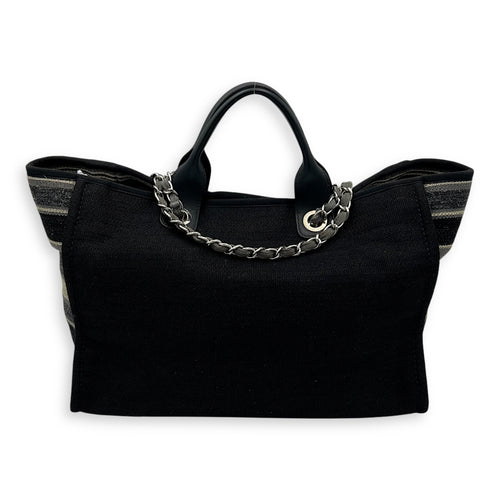 Chanel Deauville Tote Bag Black in Canvas, Silver hardware_2