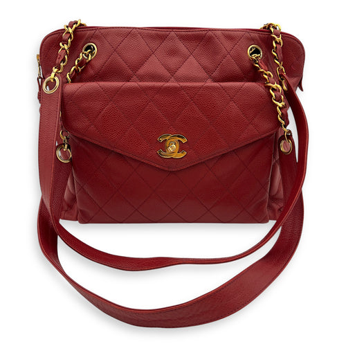 Chanel CC Turnlock Shoulder Bag Red in Caviar Leather, Gold hardware_1