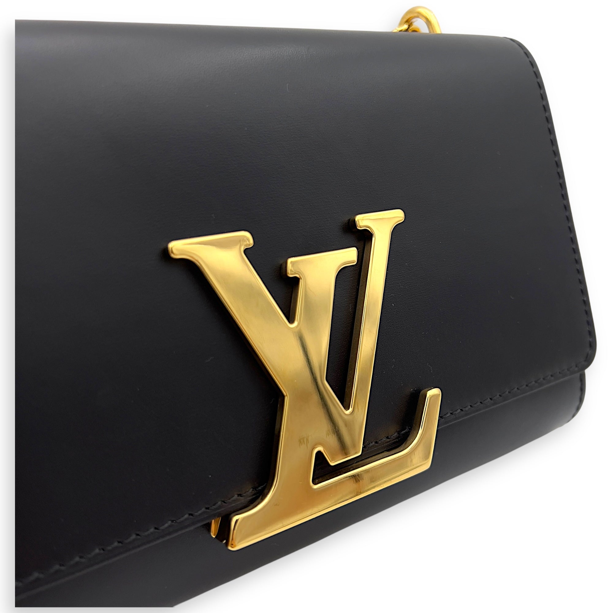 Louis Vuitton Louise Wallet On Chain Black in Calfskin, Gold hardware_7