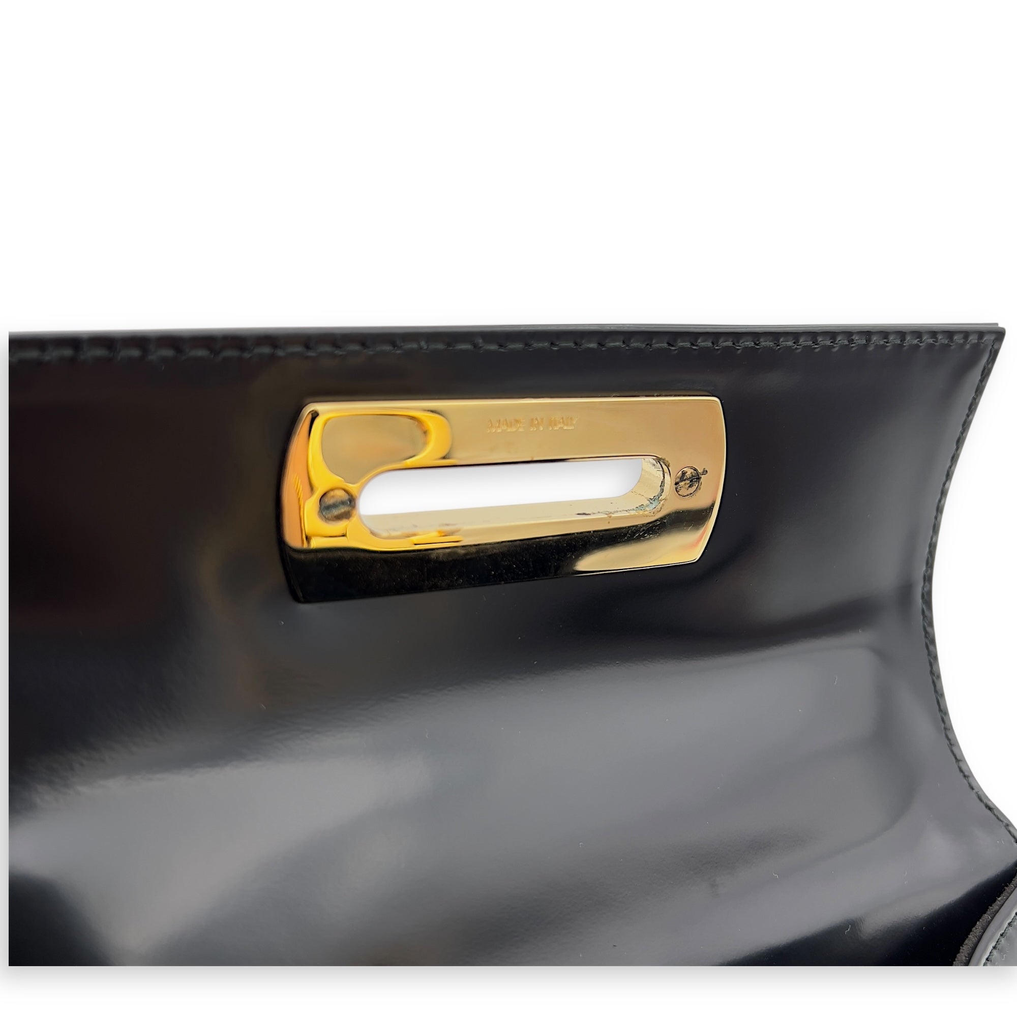 Salvatore Ferragamo Logo Top Handle Bag Black in Calfskin, Gold hardware_6