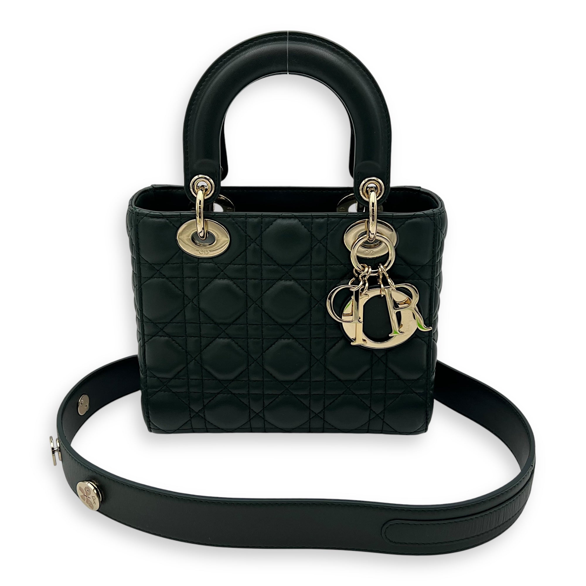 Christian Dior Lady Dior Top Handle Bag Green in Lambskin, Gold hardware_10
