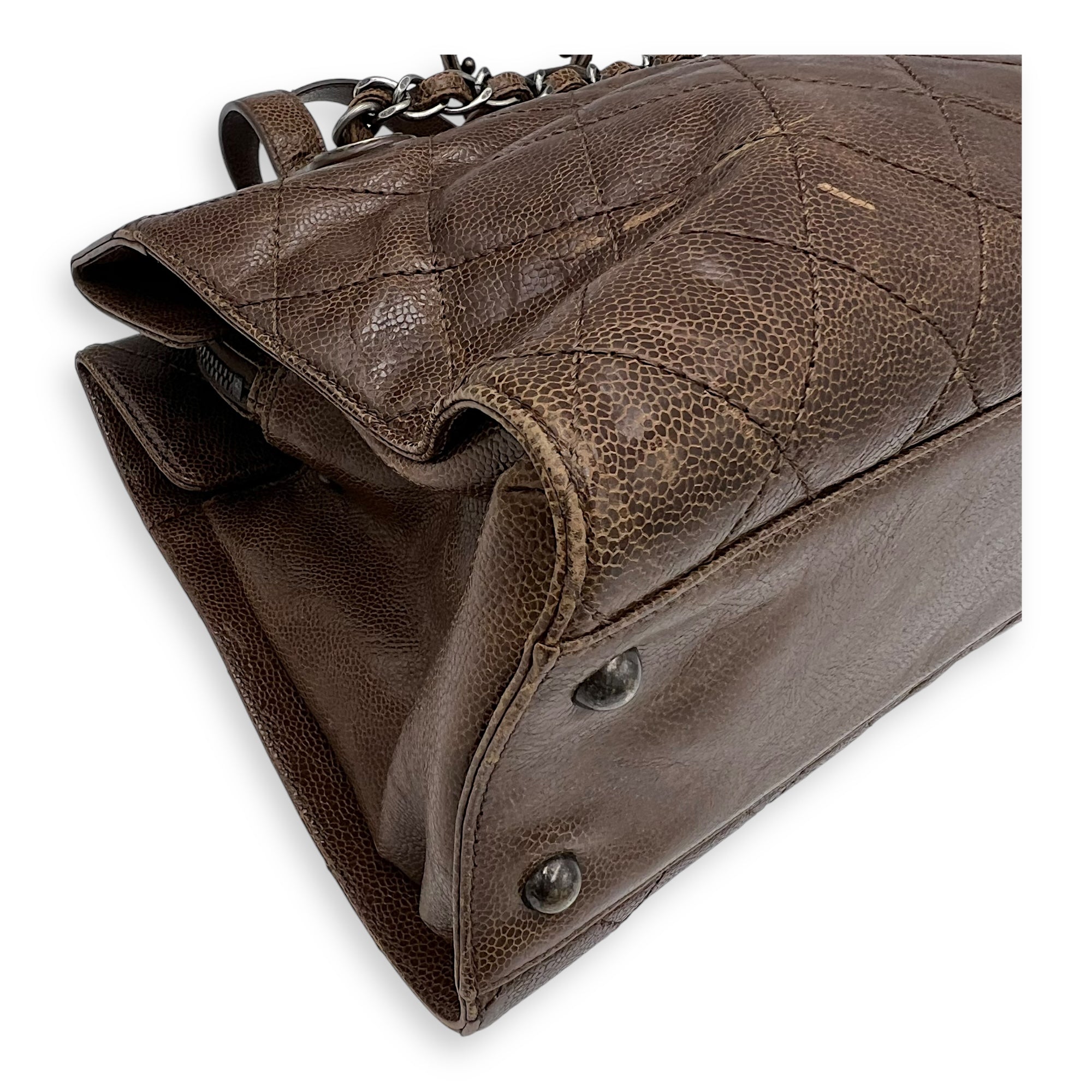 Chanel Two-way Brown Top Handle Bag in Caviar Leather, Ruthenium hardware_12