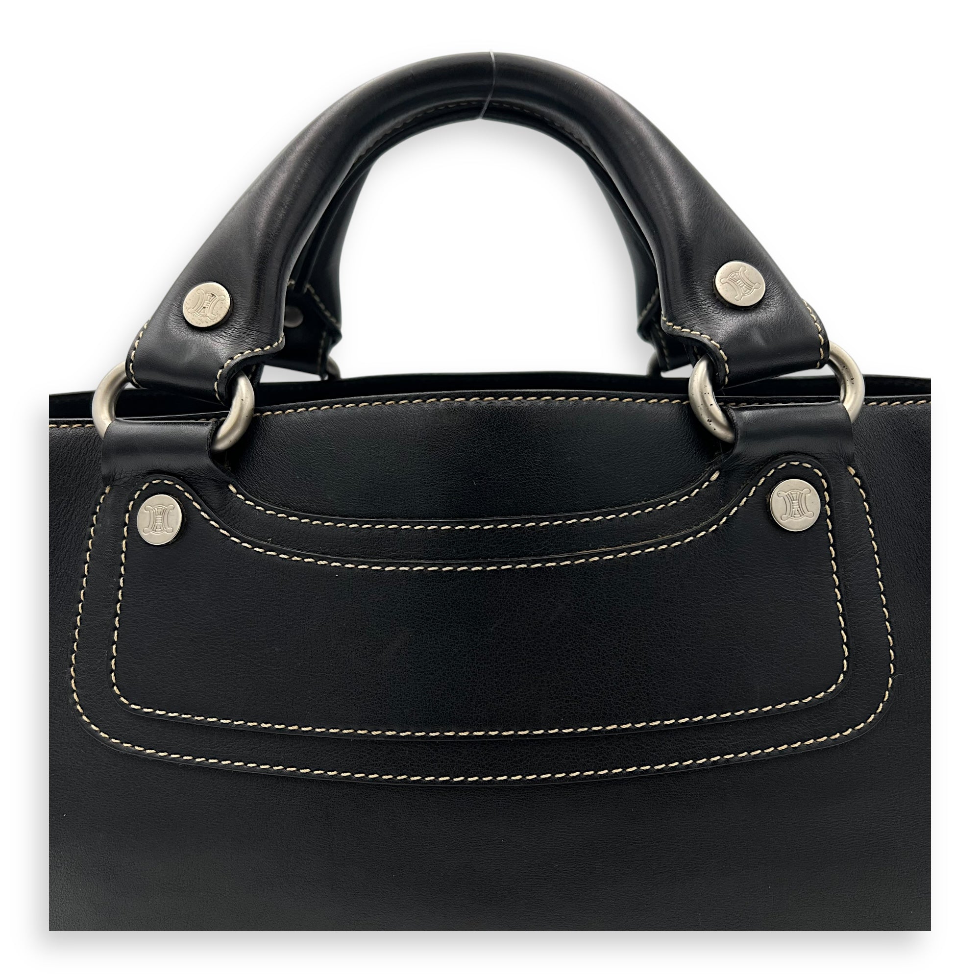 Celine Boogie Black Top Handle Bag in Calfskin, Silver hardware