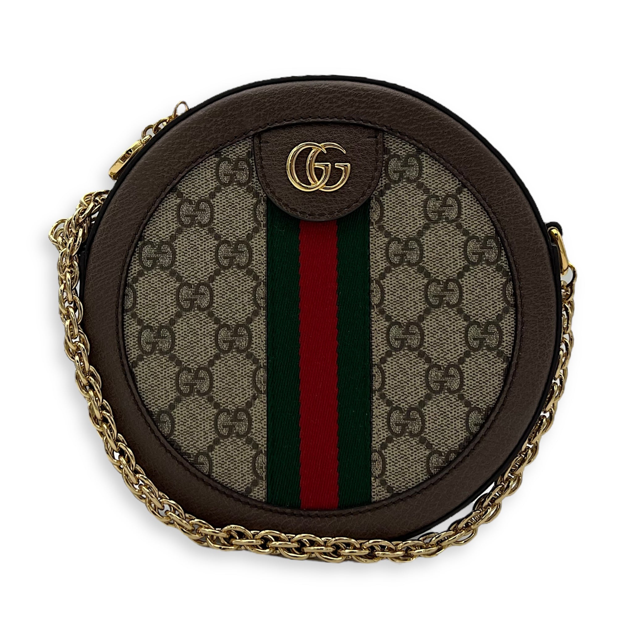 Gucci Ophidia Shoulder Bag Round Brown in Coated Canvas, Gold hardware_8