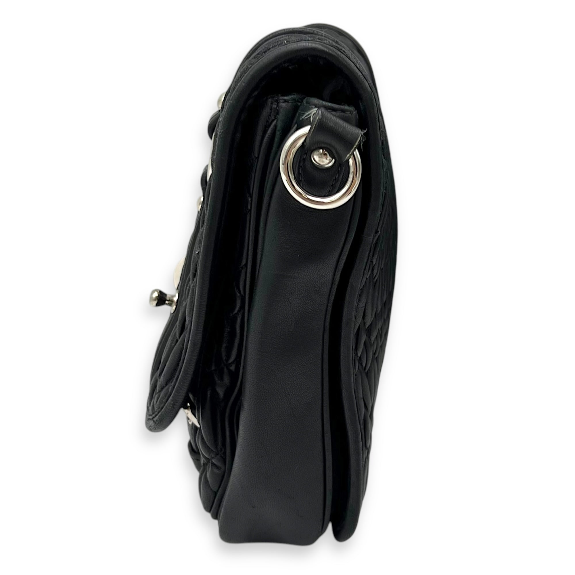 Miu Miu Matelassé Crossbody Bag Black in Calfskin, Silver hardware_3