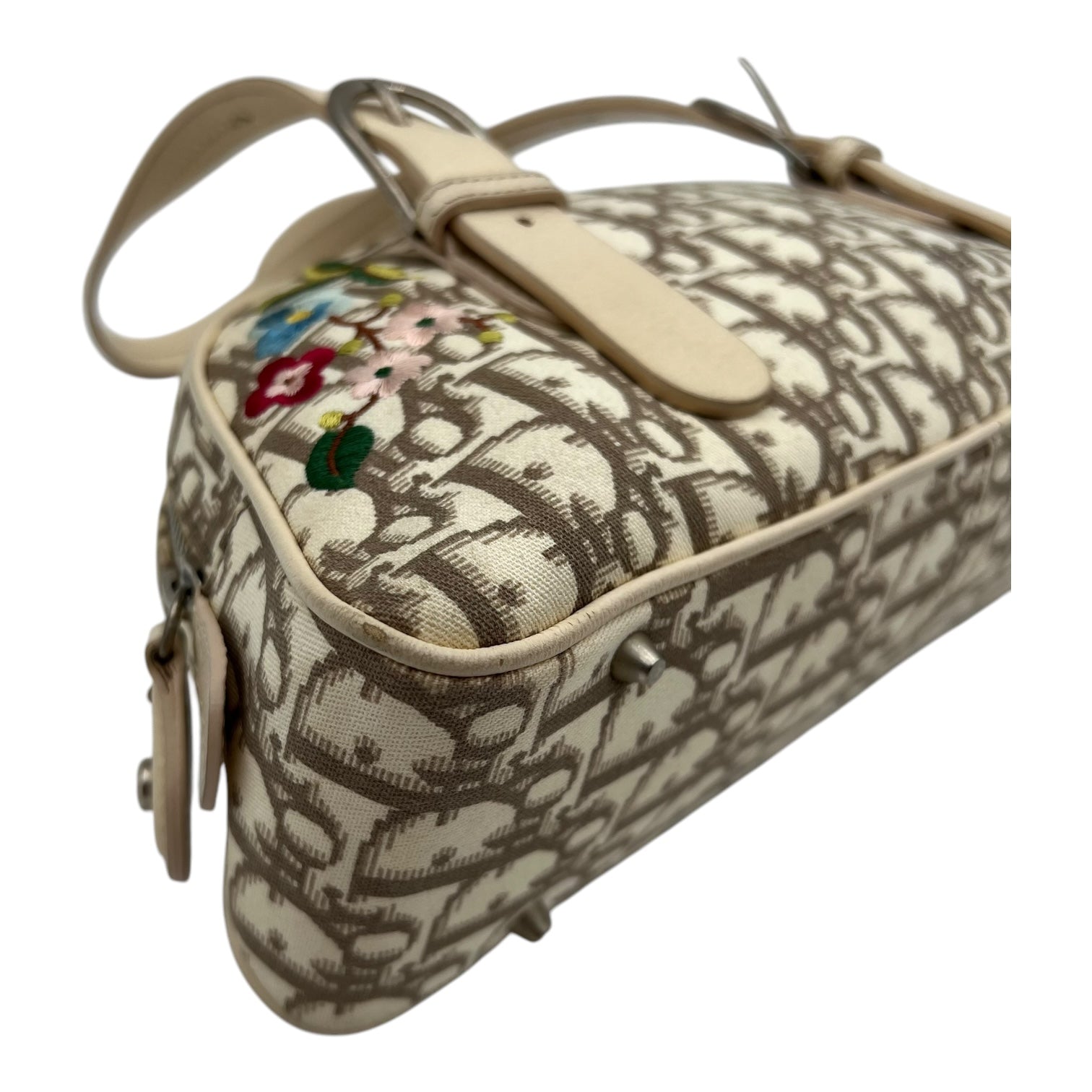 Christian Dior Trotteur Top Handle Bag Beige in Coated Canvas, Silver hardware_7