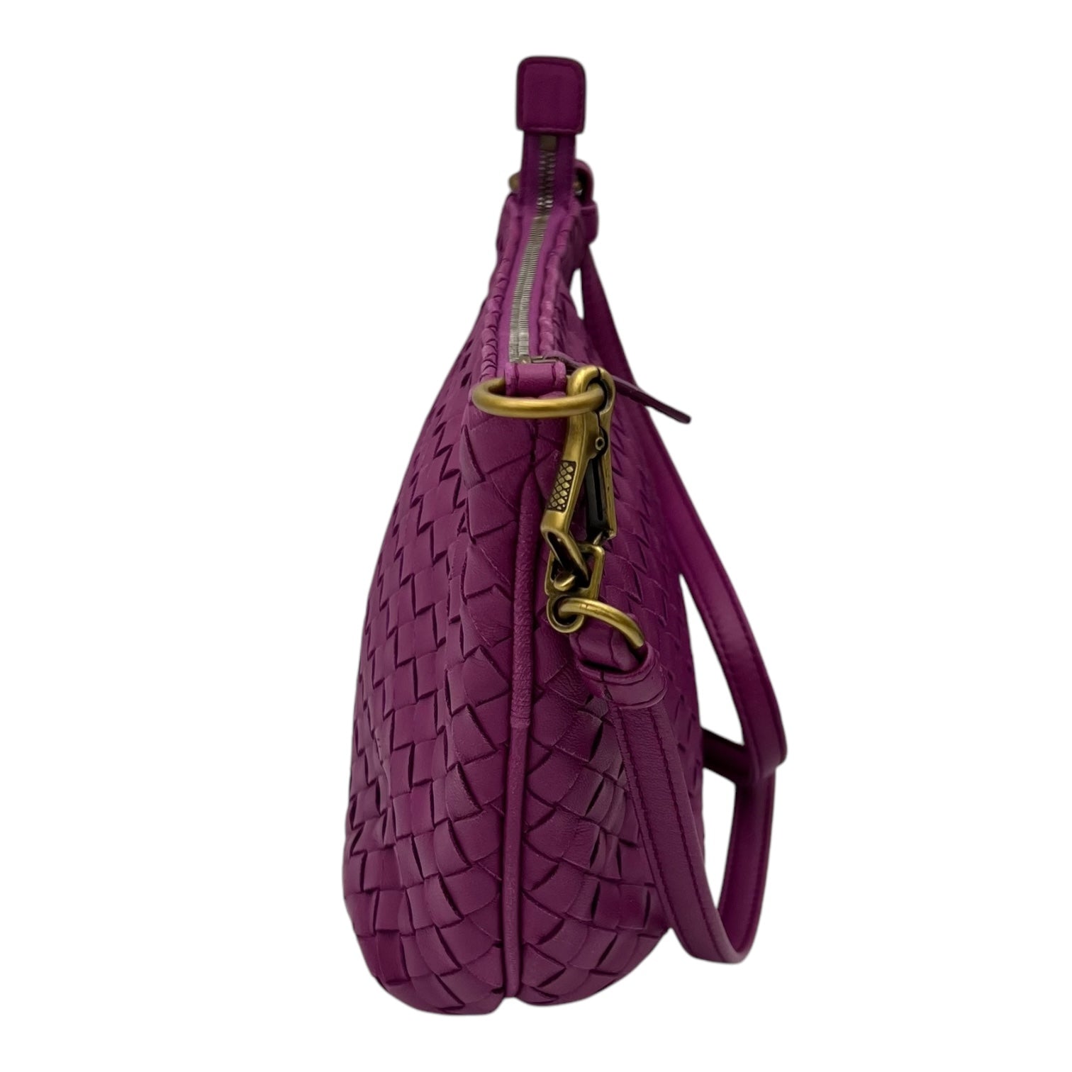 Bottega Veneta Intrecciato Purple Shoulder Bag in Lambskin, Gold hardware_3