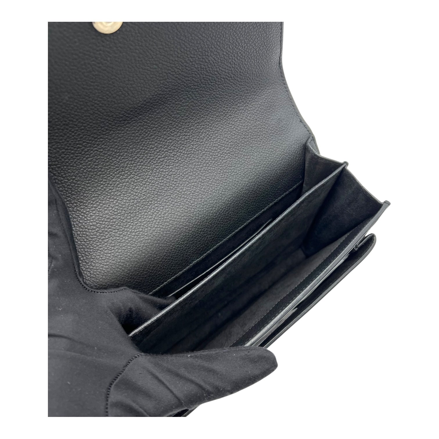 Saint Laurent Sunset Shoulder Bag Black in Calfskin, Silver hardware_8