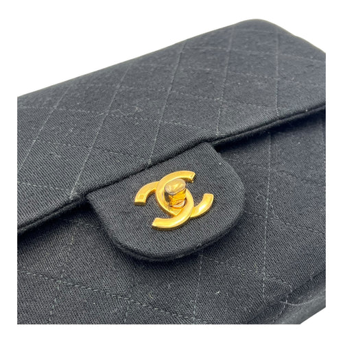 Chanel Classic Shoulder Bag Black in Jersey, Gold hardware_8