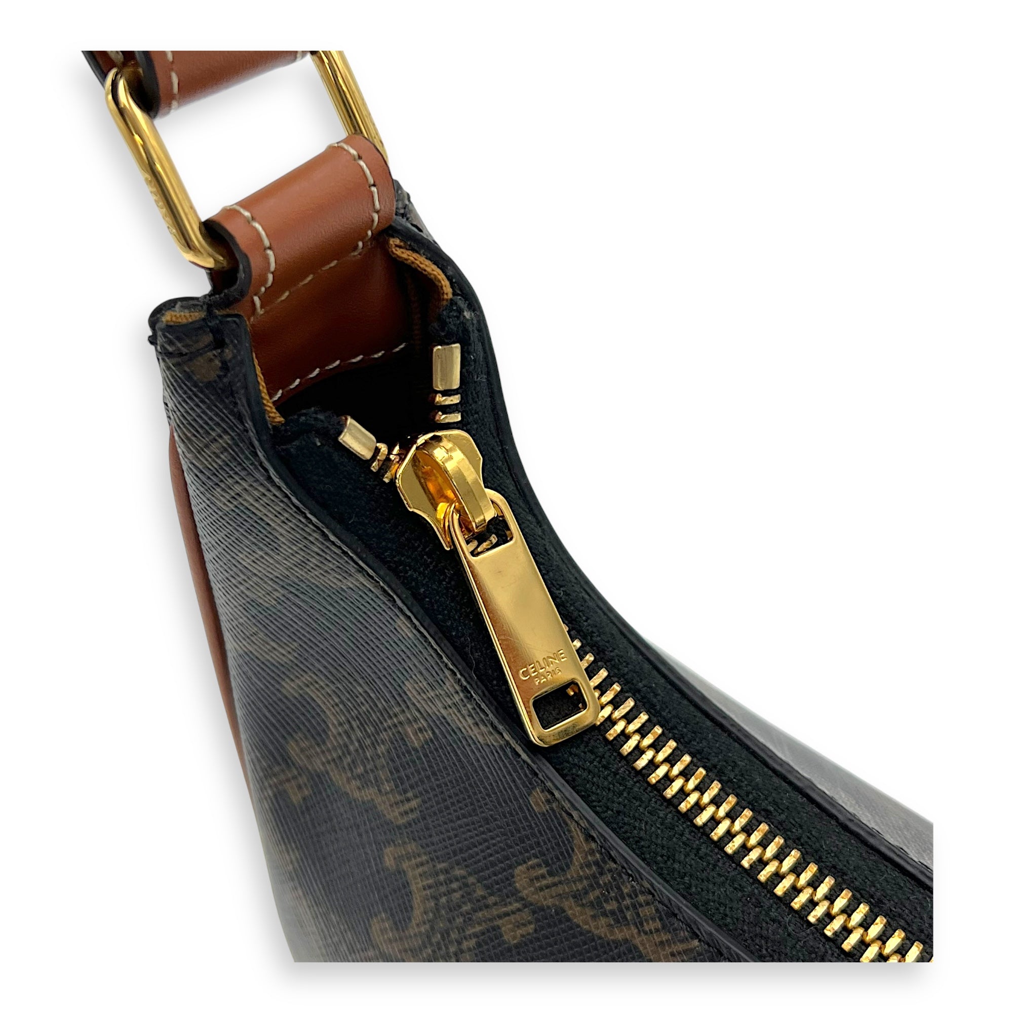 Celine Ava Shoulder Bag Brown in Coated Canvas, Gold hardware_8