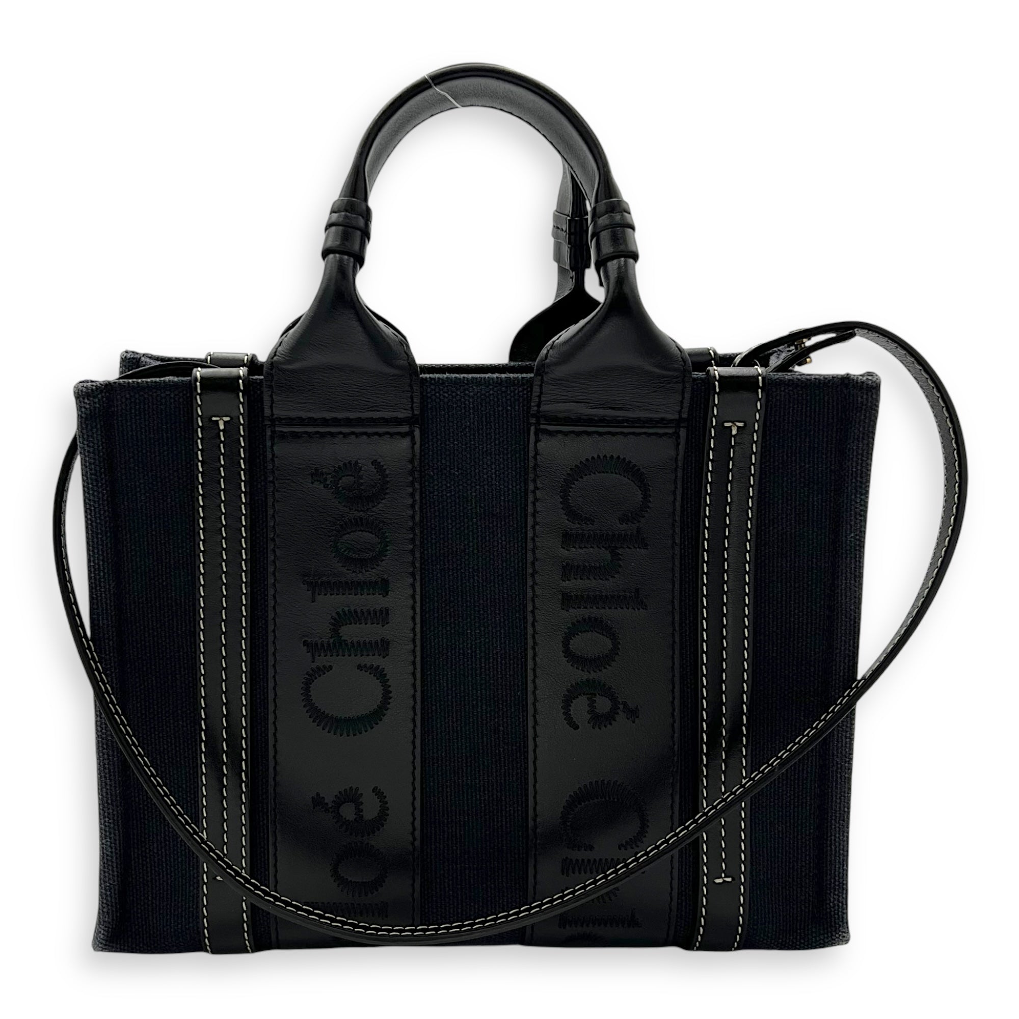 Chloé Woody Tote Bag Blue in Denim, Gold hardware_8