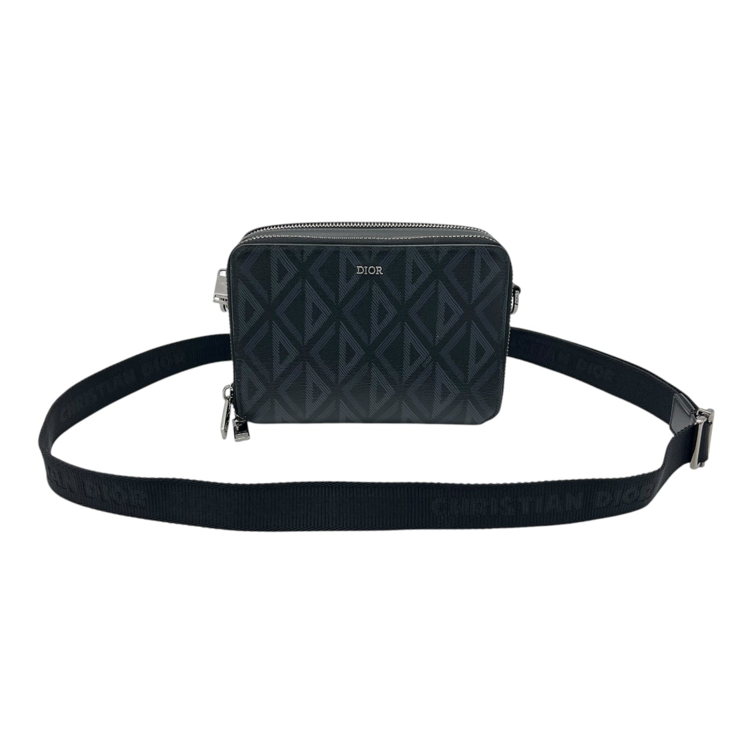 Christian Dior Pouch with strap Crossbody Bag Blue in Coated Canvas, Silver hardware_8