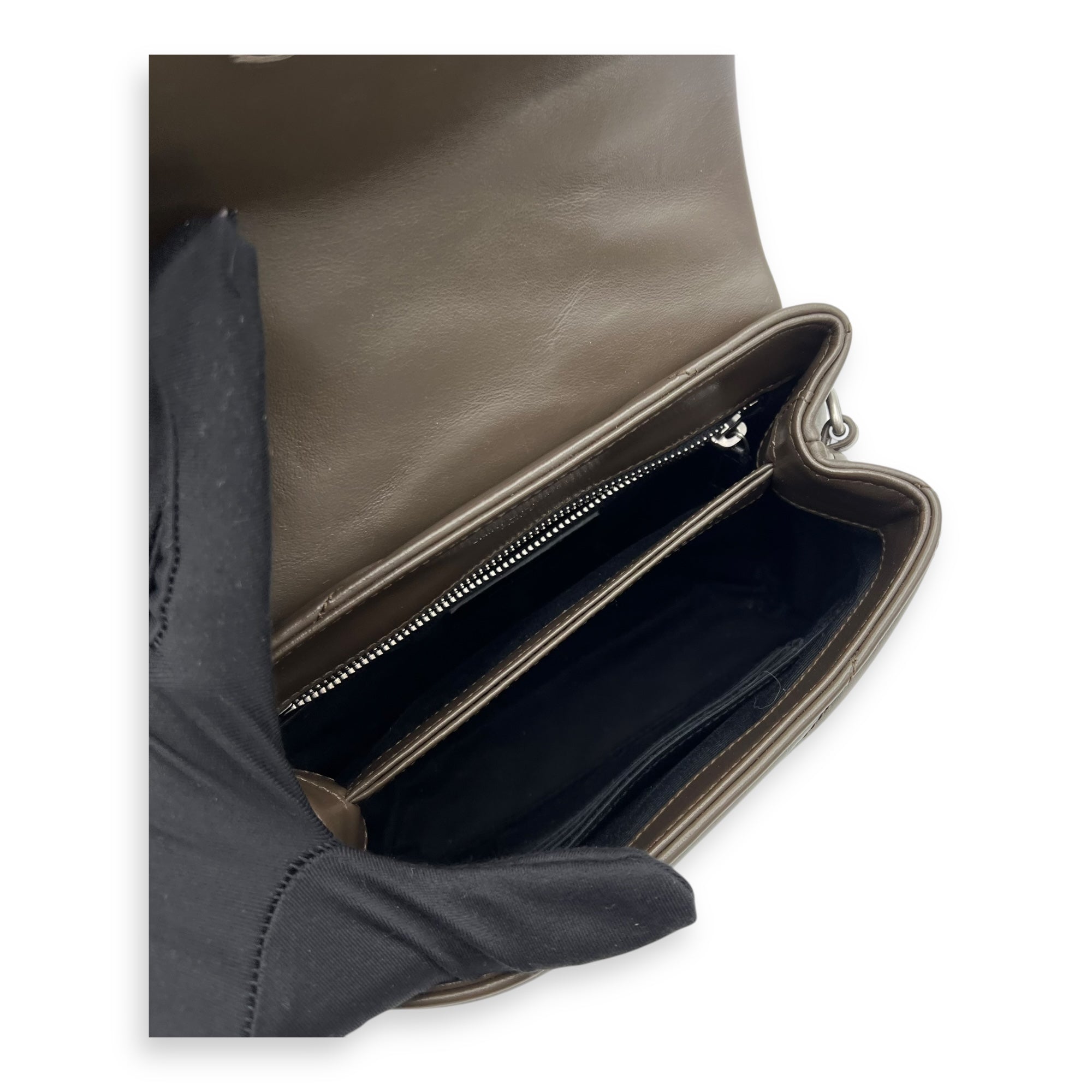 Saint Laurent Loulou Crossbody Bag Toy Brown in Calfskin, Silver hardware_8