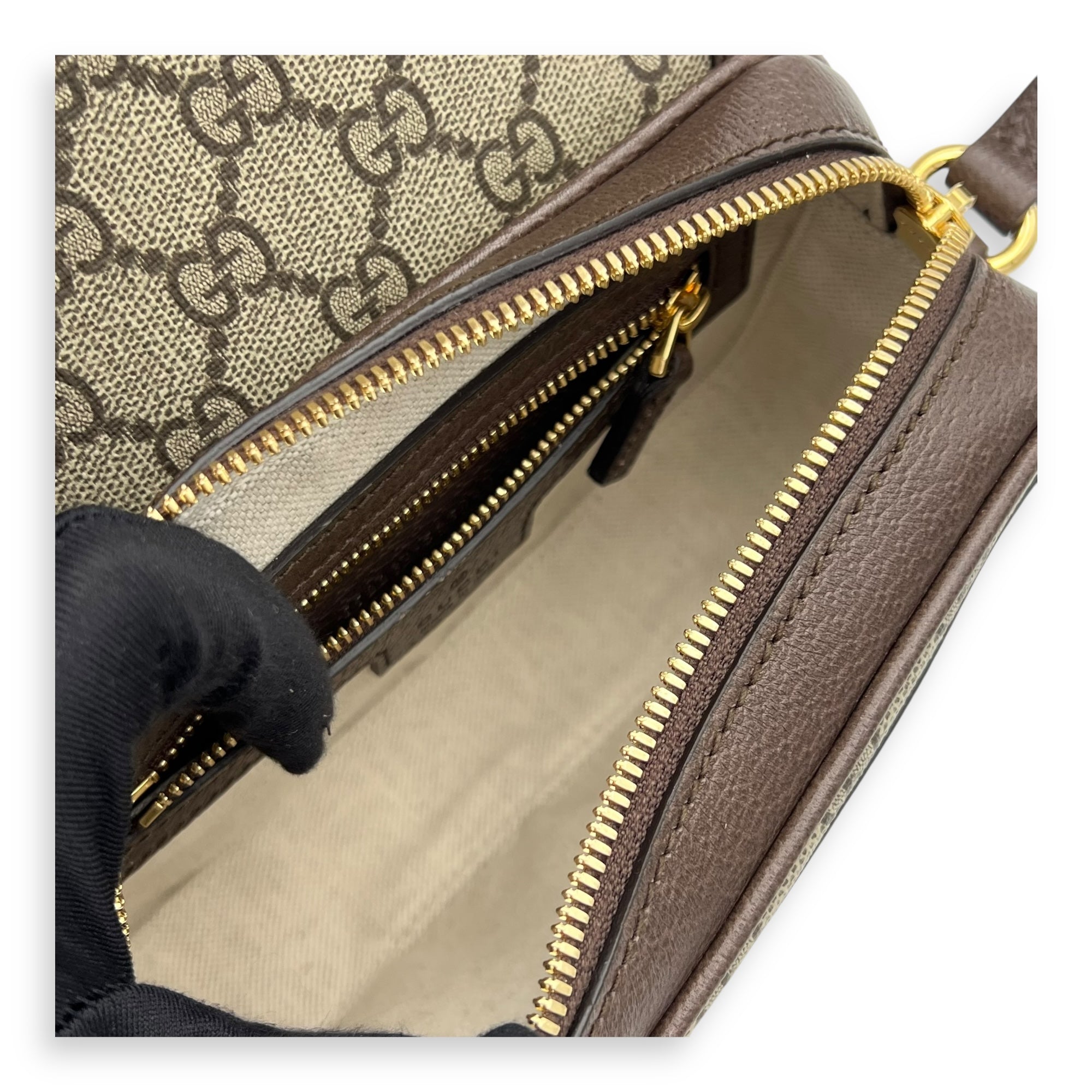 Gucci Ophidia Brown Crossbody Bag in Coated Canvas, Gold hardware_8