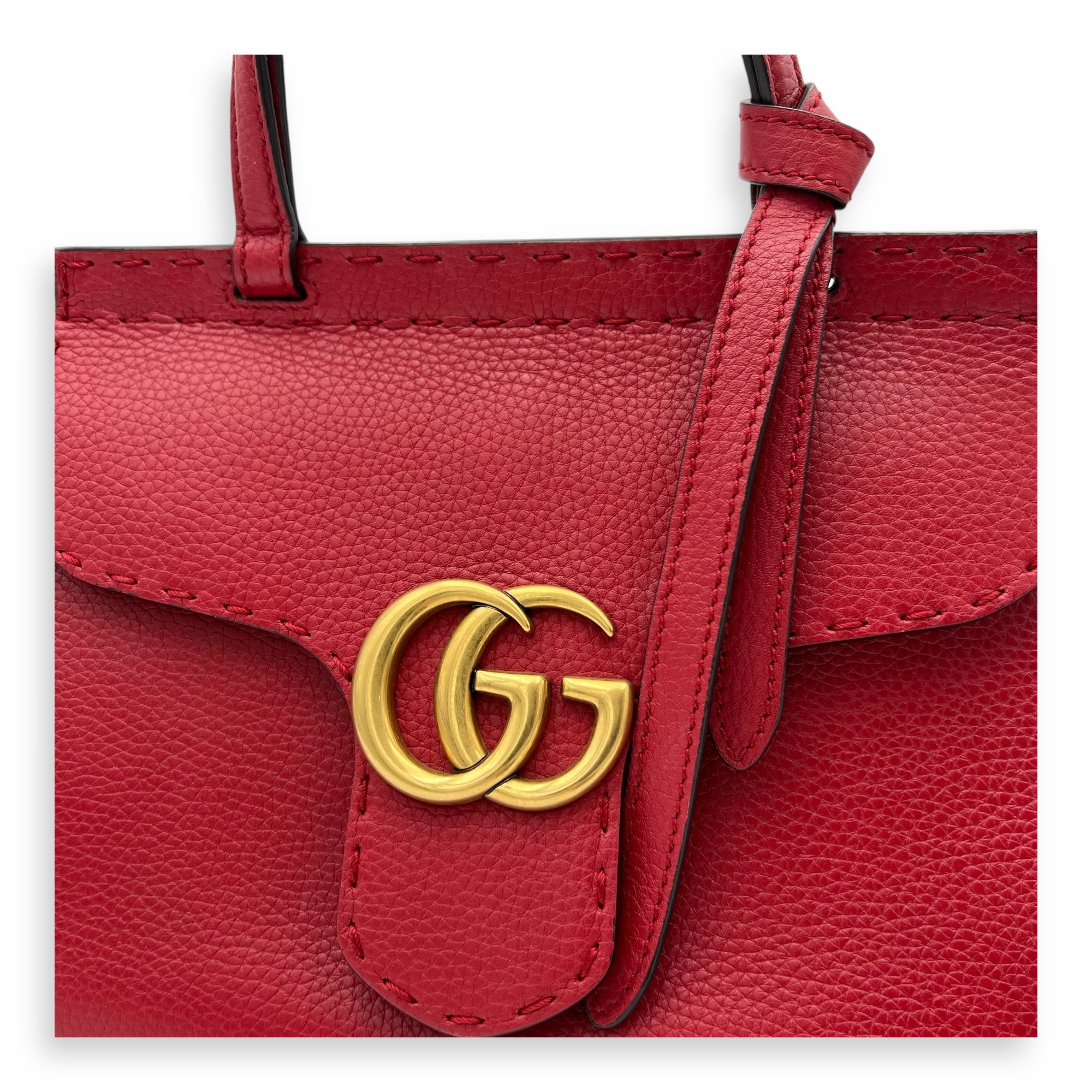 Gucci GG Marmont Top Handle Bag Red in Calfskin, Gold hardware_8
