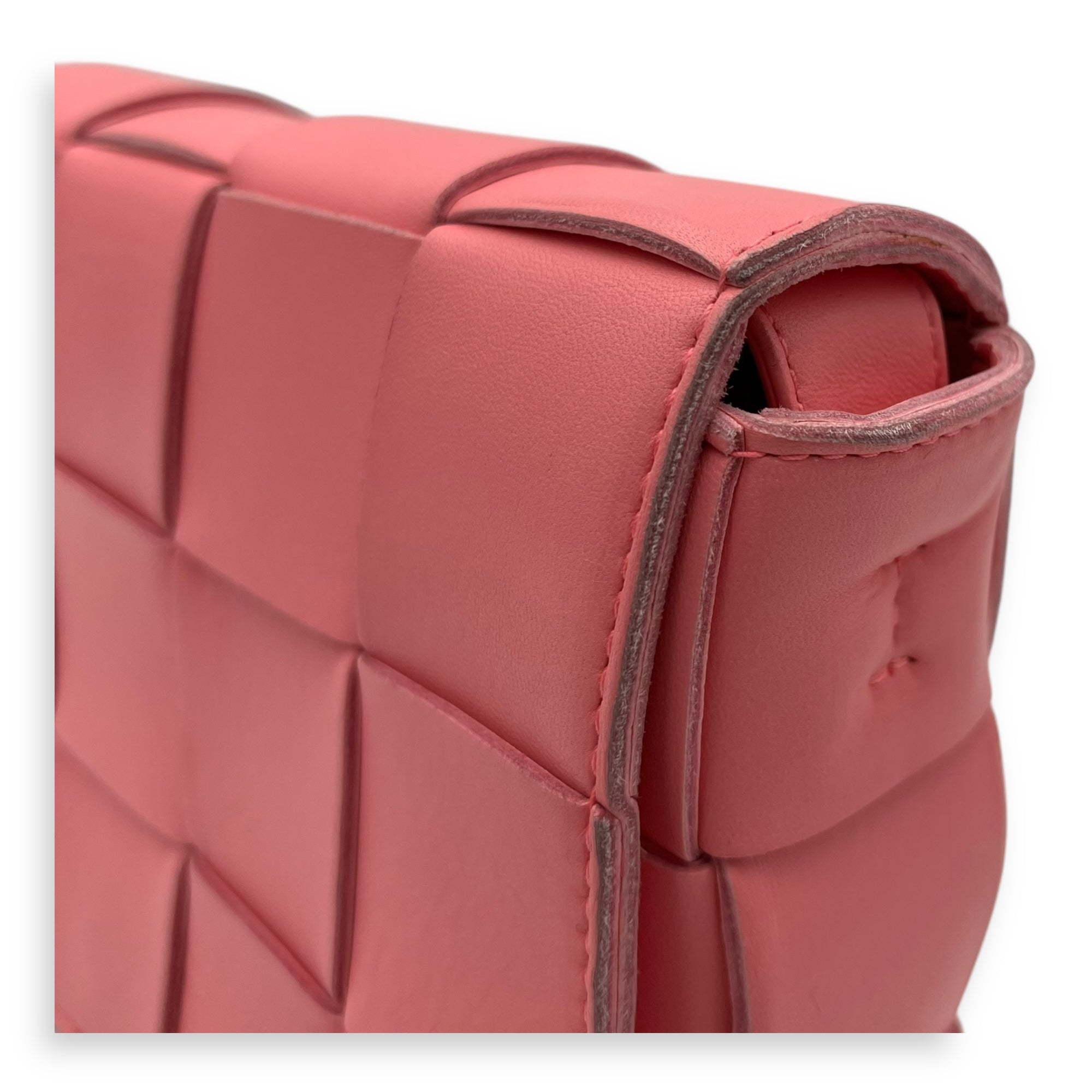 Bottega Veneta Cassette Crossbody Bag Pink in Calfskin, Silver hardware_8
