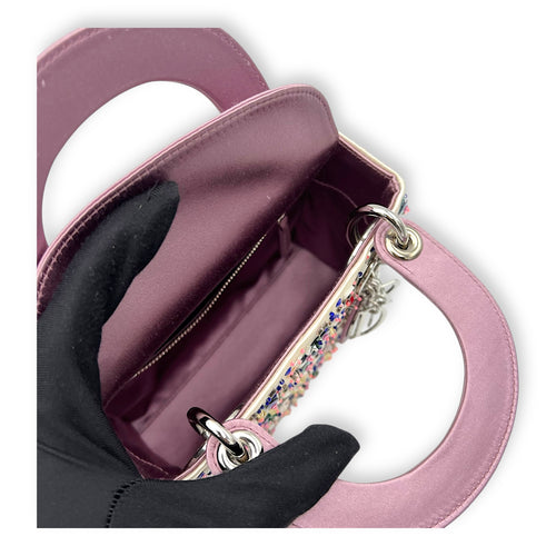 Christian Dior Lady Dior Mini Multi-colour Top Handle Bag in Satin, Silver hardware_8