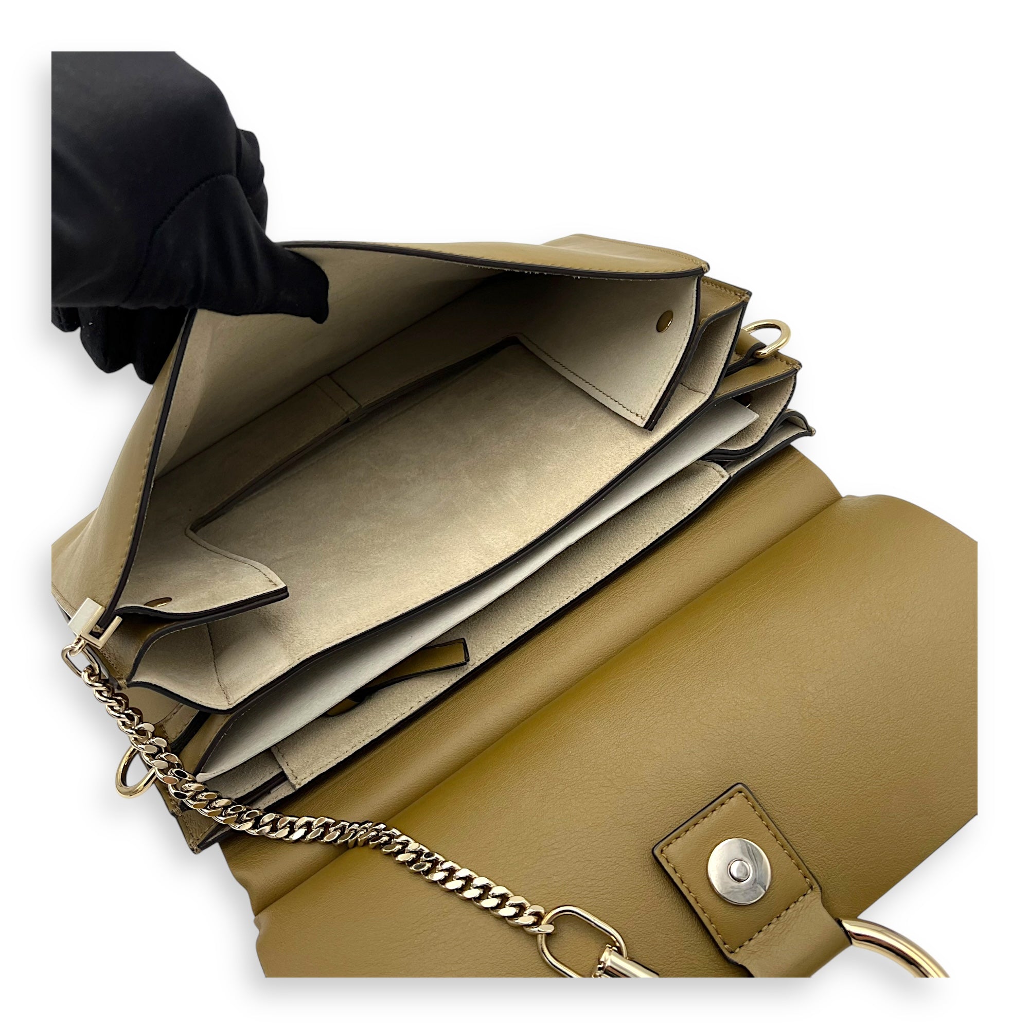 Chloé Faye Shoulder Bag Green in Calfskin, Gold hardware_8