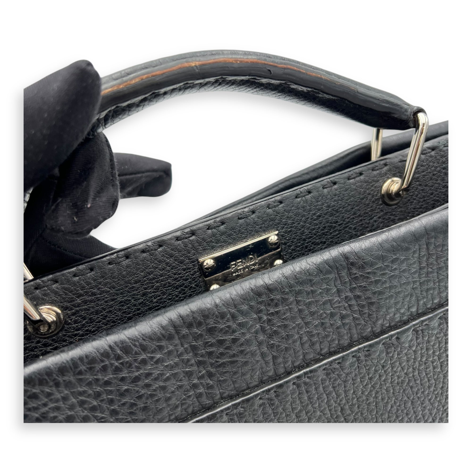 Fendi Peekaboo Top Handle Bag Black in Calfskin, Silver hardware_8