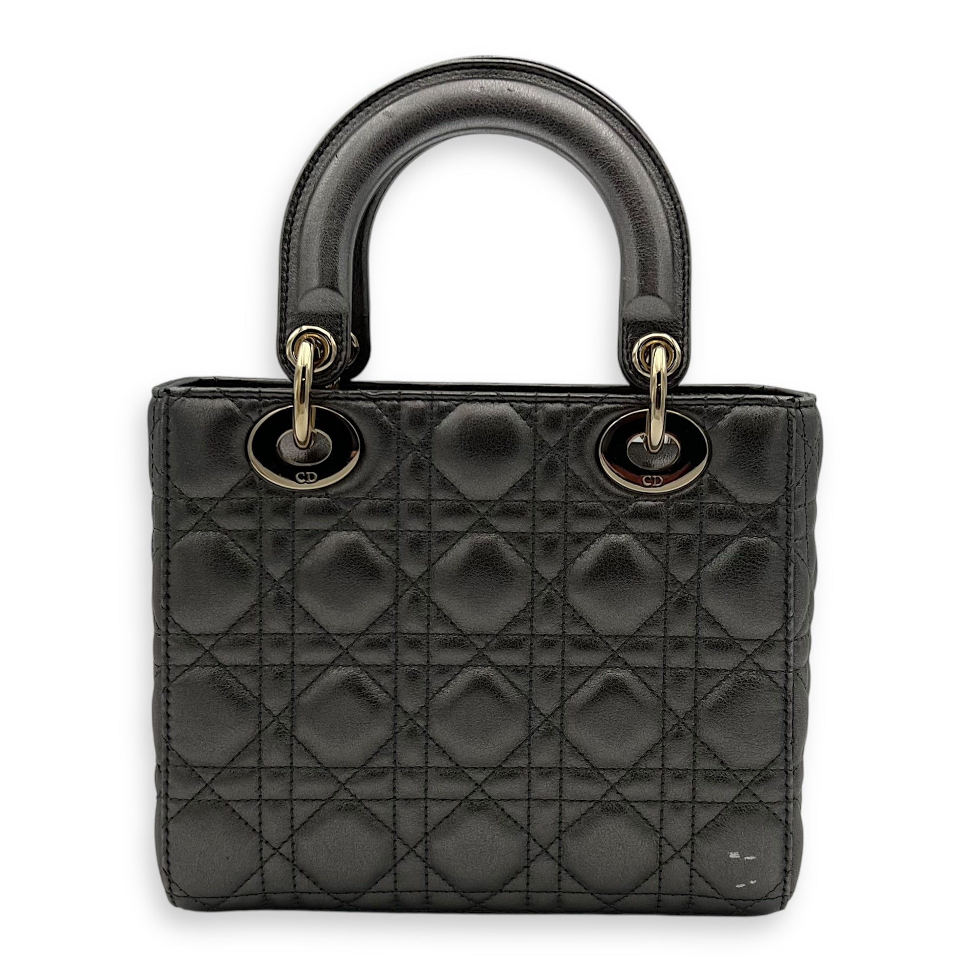 Christian Dior Lady Dior Small Grey Top Handle Bag in Calfskin, Gold hardware_2