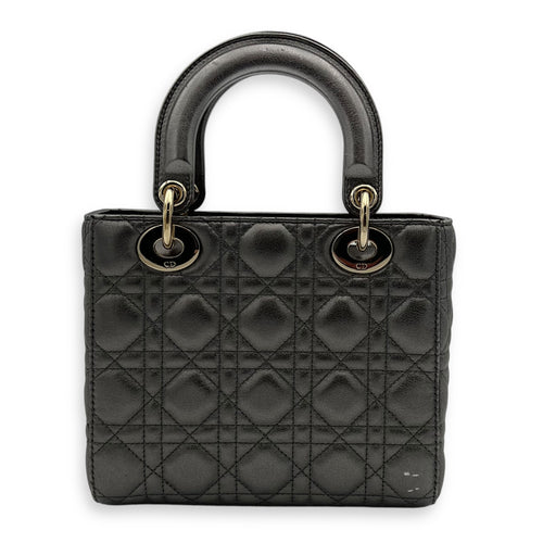 Christian Dior Lady Dior Small Grey Top Handle Bag in Calfskin, Gold hardware_2