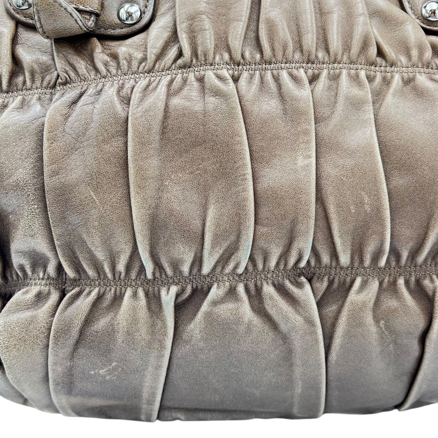 Prada Gaufre Top Handle Bag Brown in Calfskin, Silver hardware_8