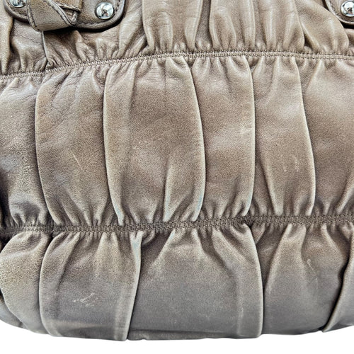 Prada Gaufre Top Handle Bag Brown in Calfskin, Silver hardware_8