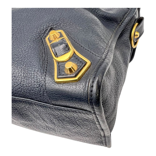 Balenciaga City Top Handle Bag Blue in Distressed Leather, Gold hardware_1