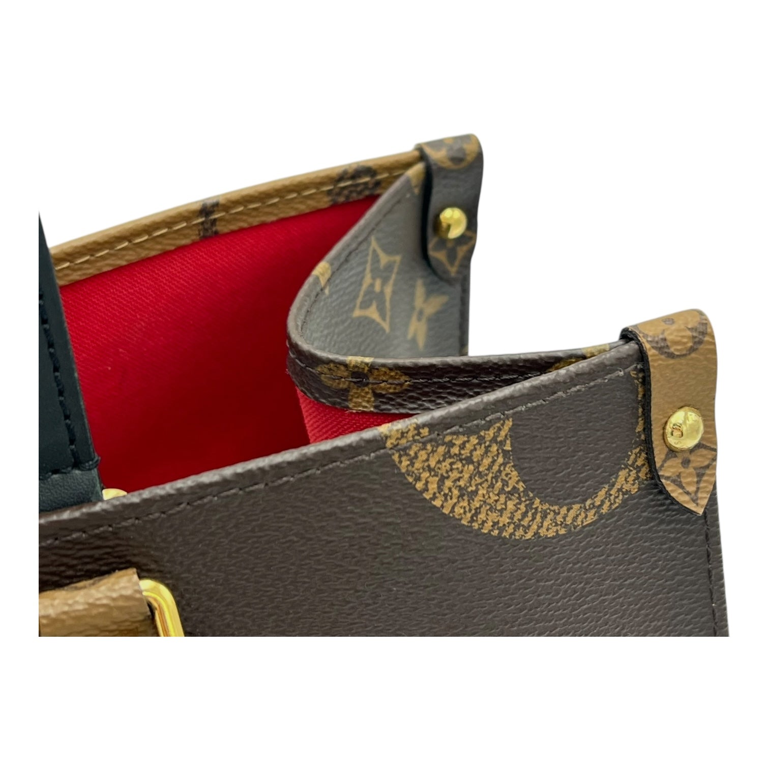 Louis Vuitton OnTheGo Top Handle Bag Brown in Coated Canvas, Gold hardware_8