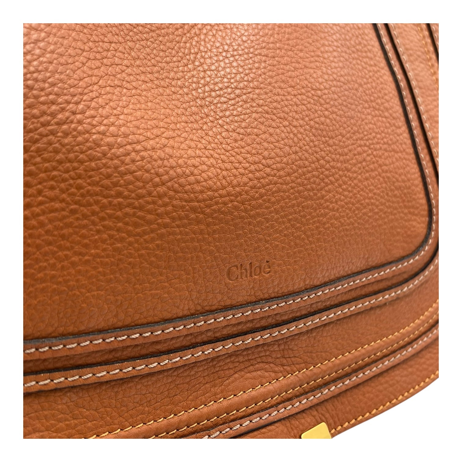 Chloé Marcie Large Brown Top Handle Bag in Calfskin, Gold hardware_8
