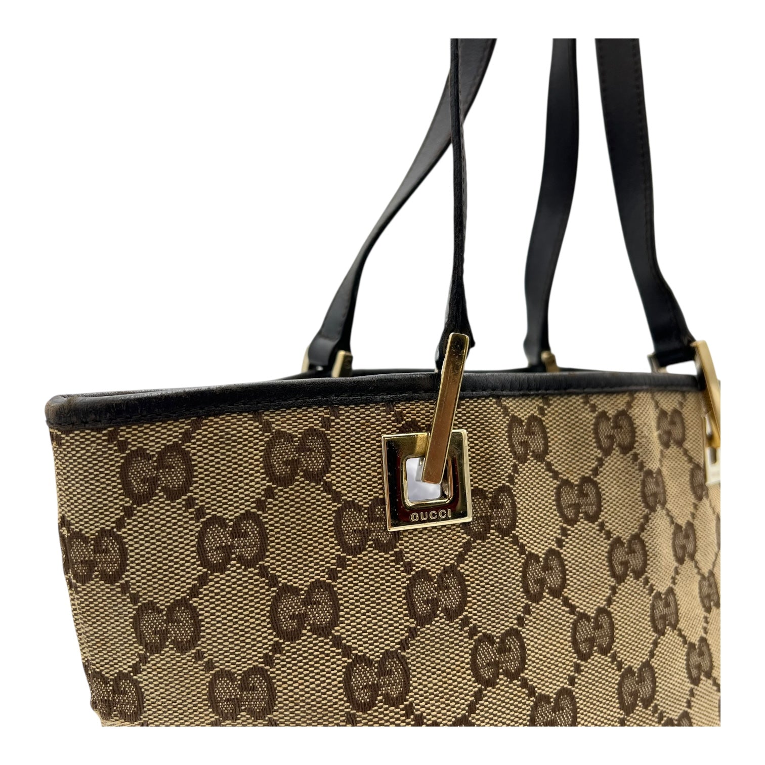 Gucci GG Brown Tote Bag in Canvas, Gold hardware_8