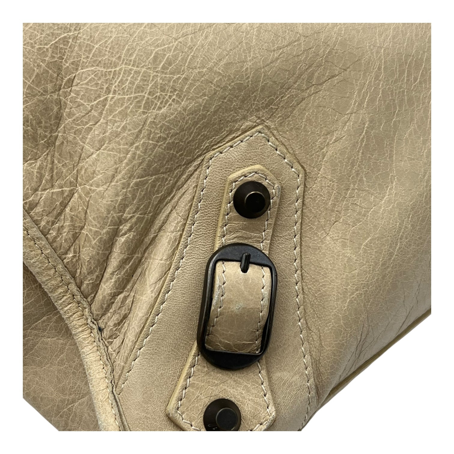 Balenciaga Shopper Beige Tote Bag in Distressed Leather, Gunmetal hardware_8