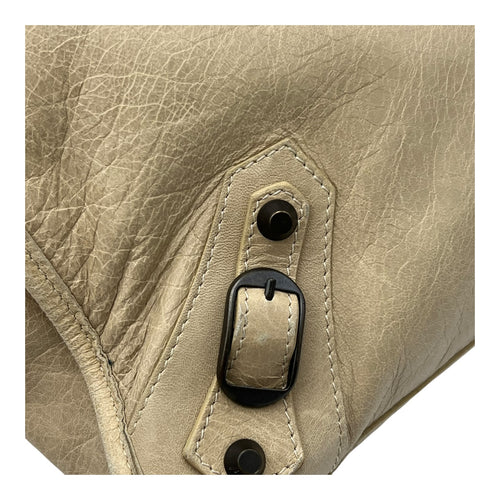 Balenciaga Shopper Beige Tote Bag in Distressed Leather, Gunmetal hardware_8