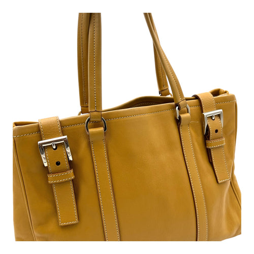 Prada Logo Shoulder Bag Yellow in Calfskin, Silver hardware_8
