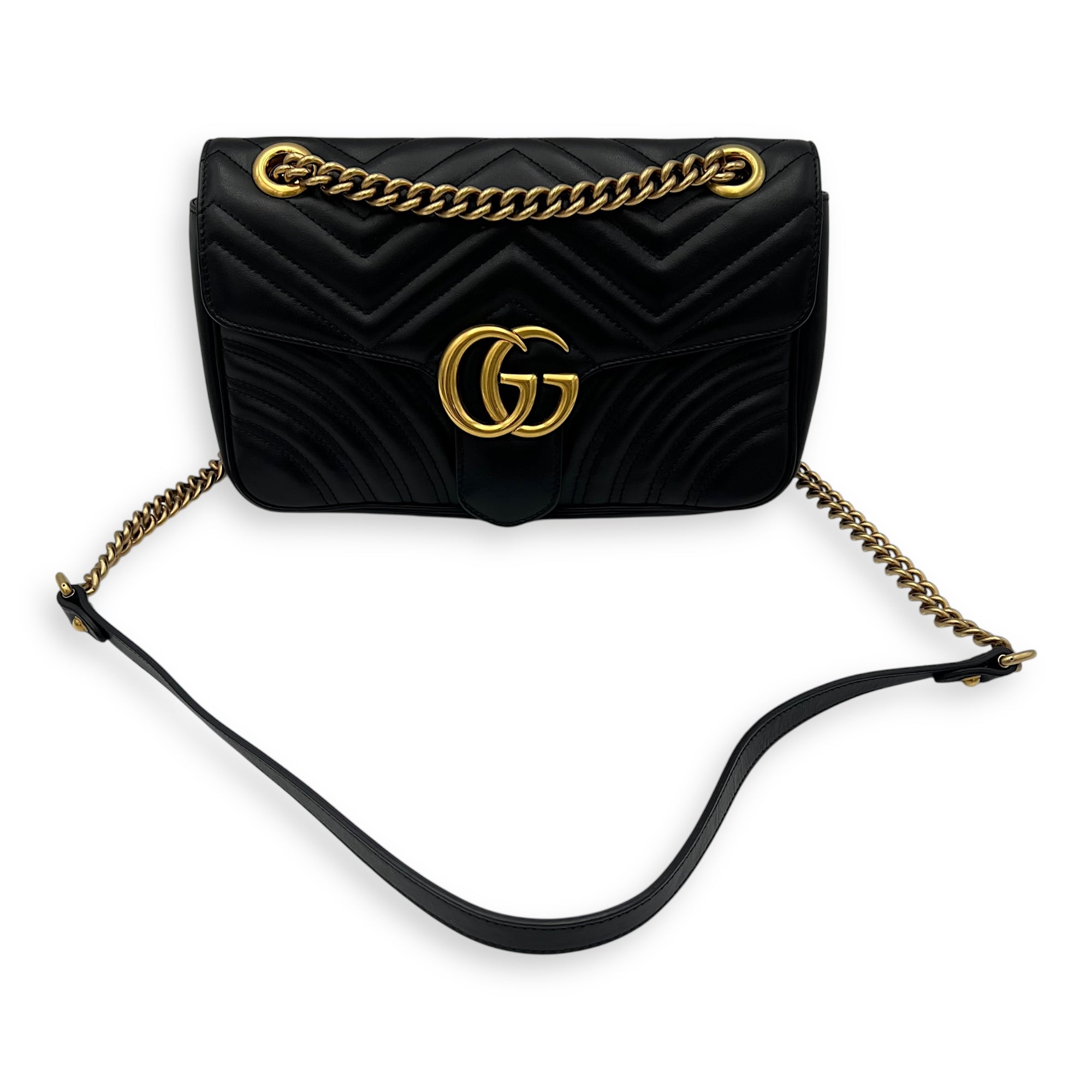 Gucci GG Marmont Shoulder Bag Black in Calfskin, Gold hardware_10