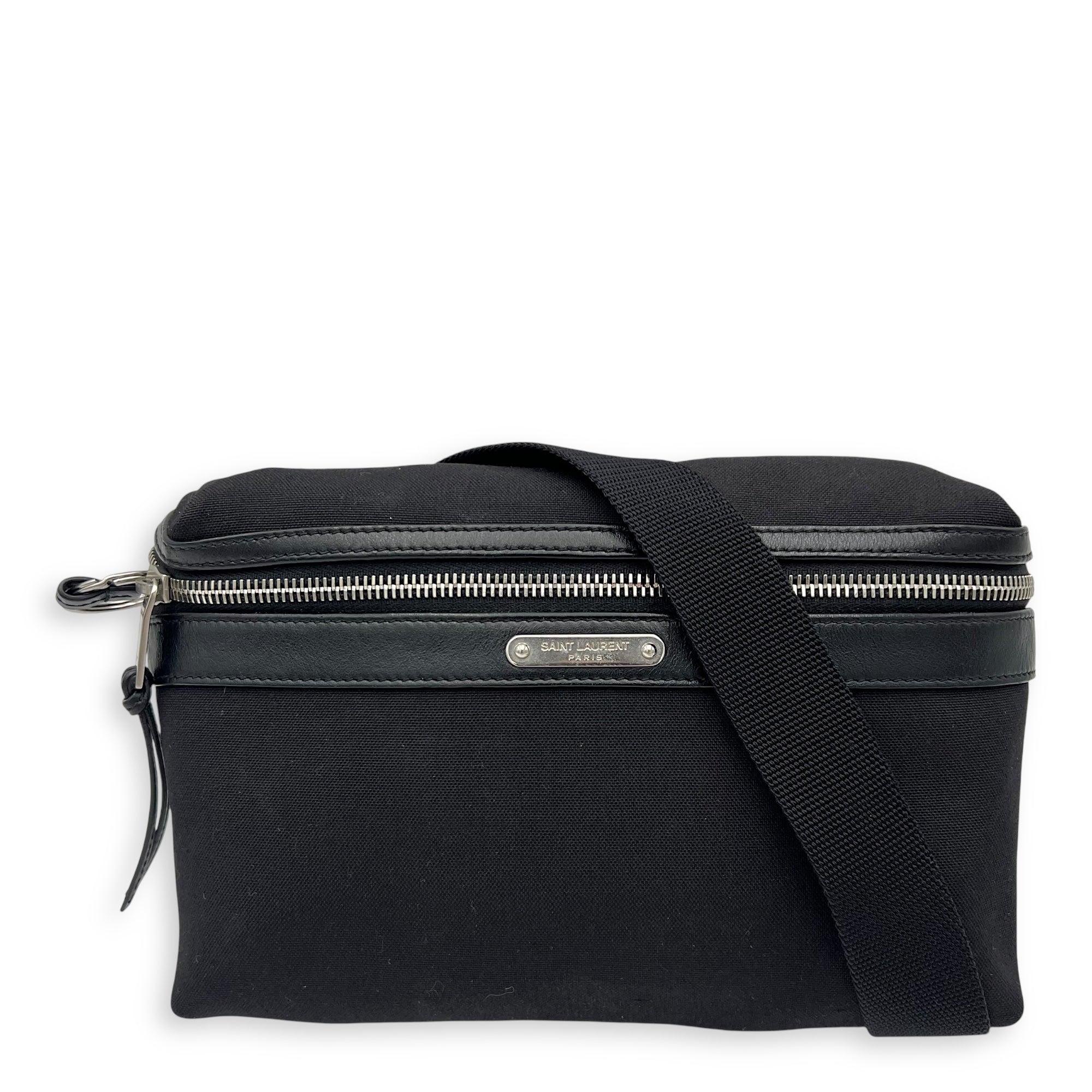 Saint Laurent City Belt Bag Black in Canvas, Silver hardware_1