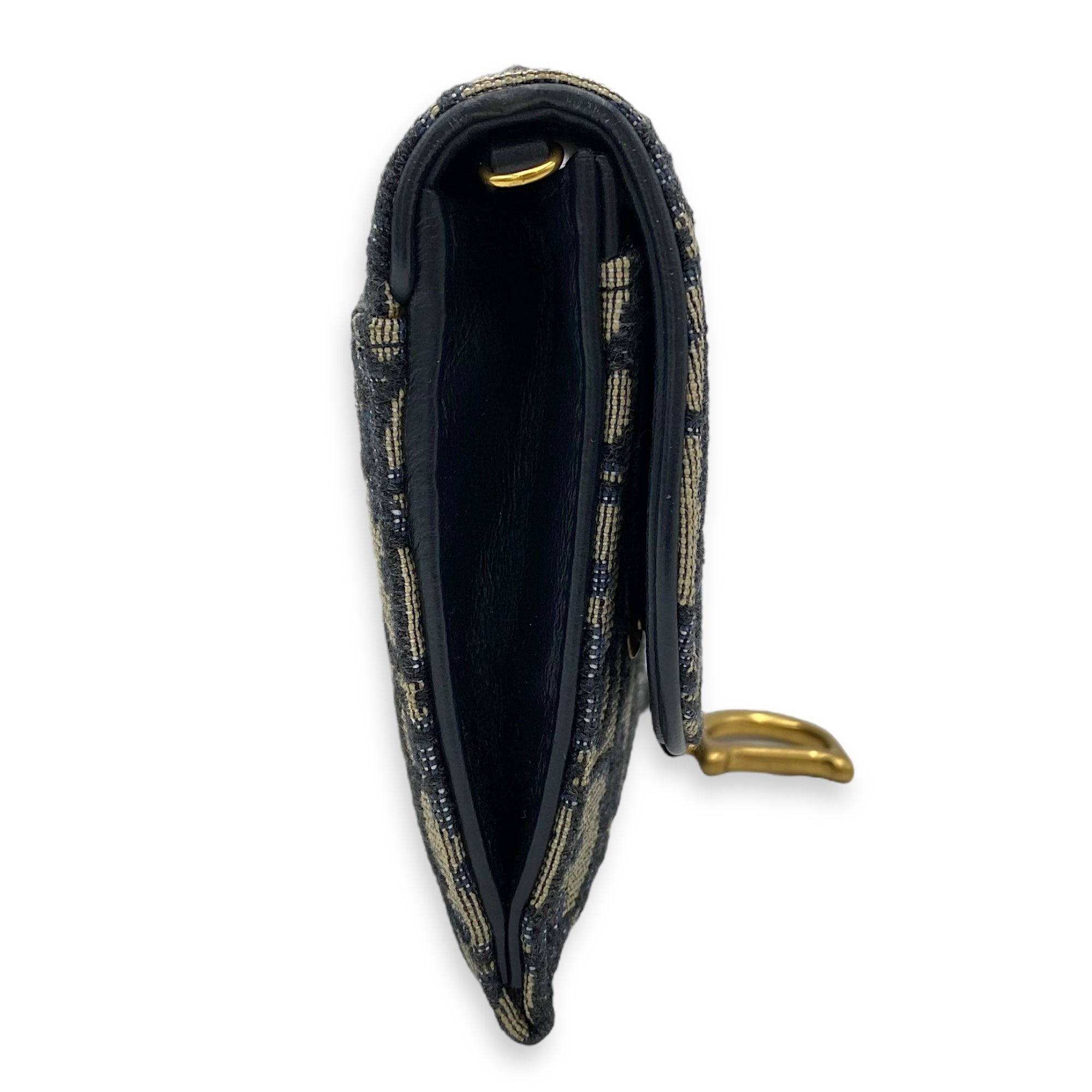 Christian Dior Saddle Wallet On Chain Blue in Jacquard, Gold hardware_3