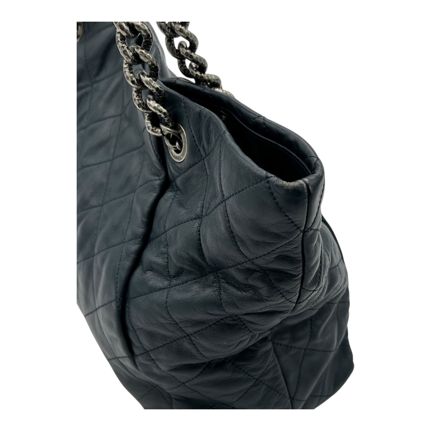 Chanel CC Shoulder Bag Blue in Calfskin, Ruthenium hardware_11