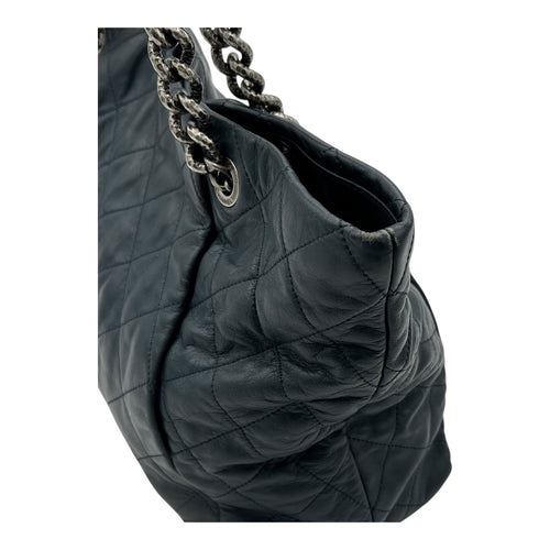 Chanel CC Shoulder Bag Blue in Calfskin, Ruthenium hardware_11