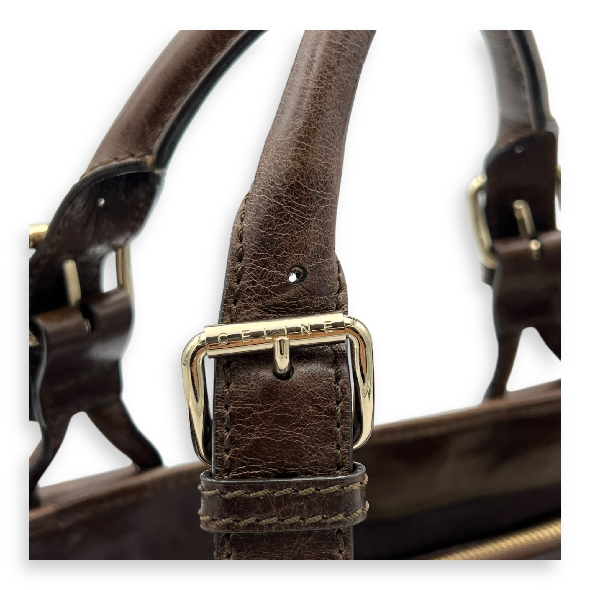 Celine Boogie Top Handle Bag Brown in Calfskin, Gold hardware_8