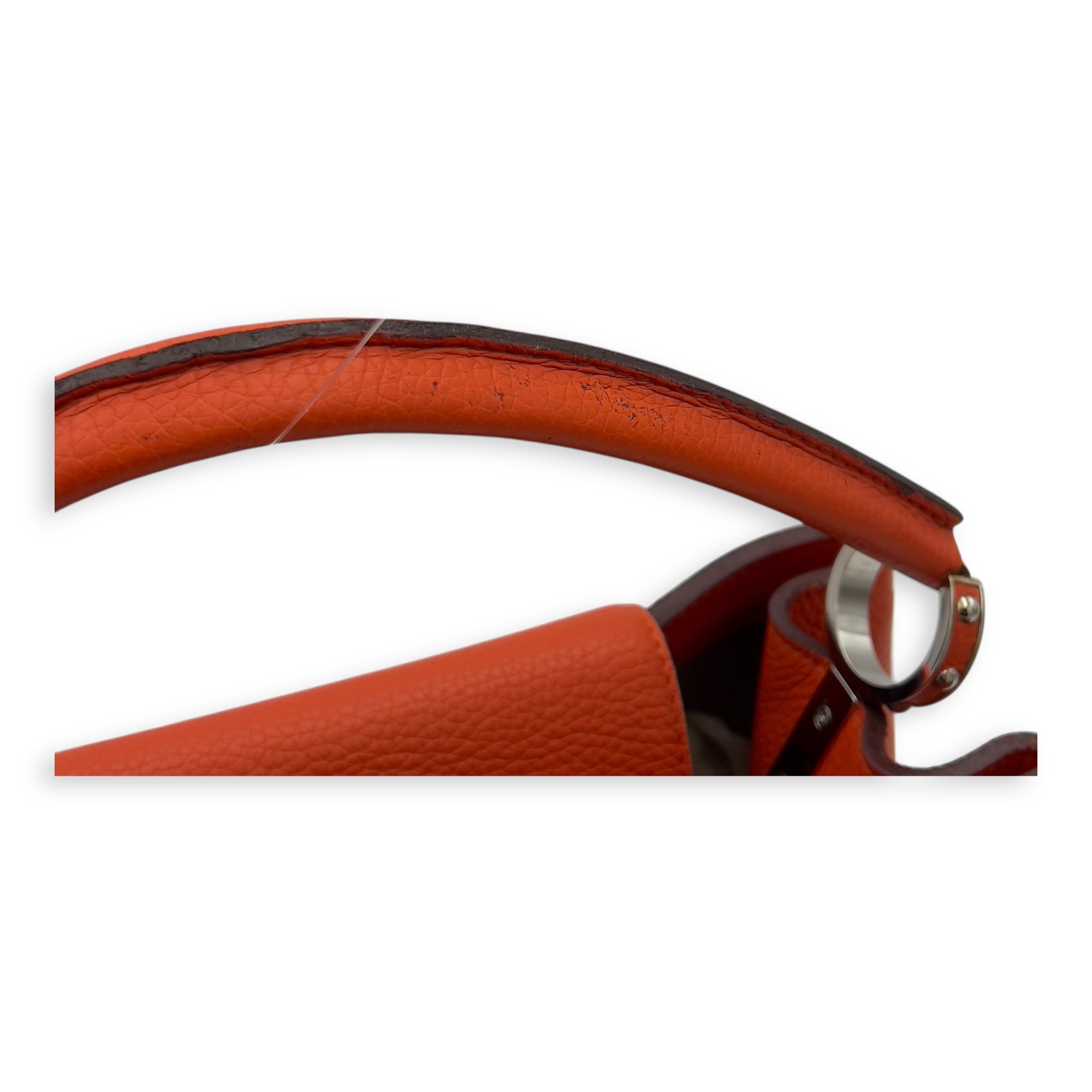Louis Vuitton Capucines Top Handle Bag Orange in Taurillon Leather, Guilloche hardware_8