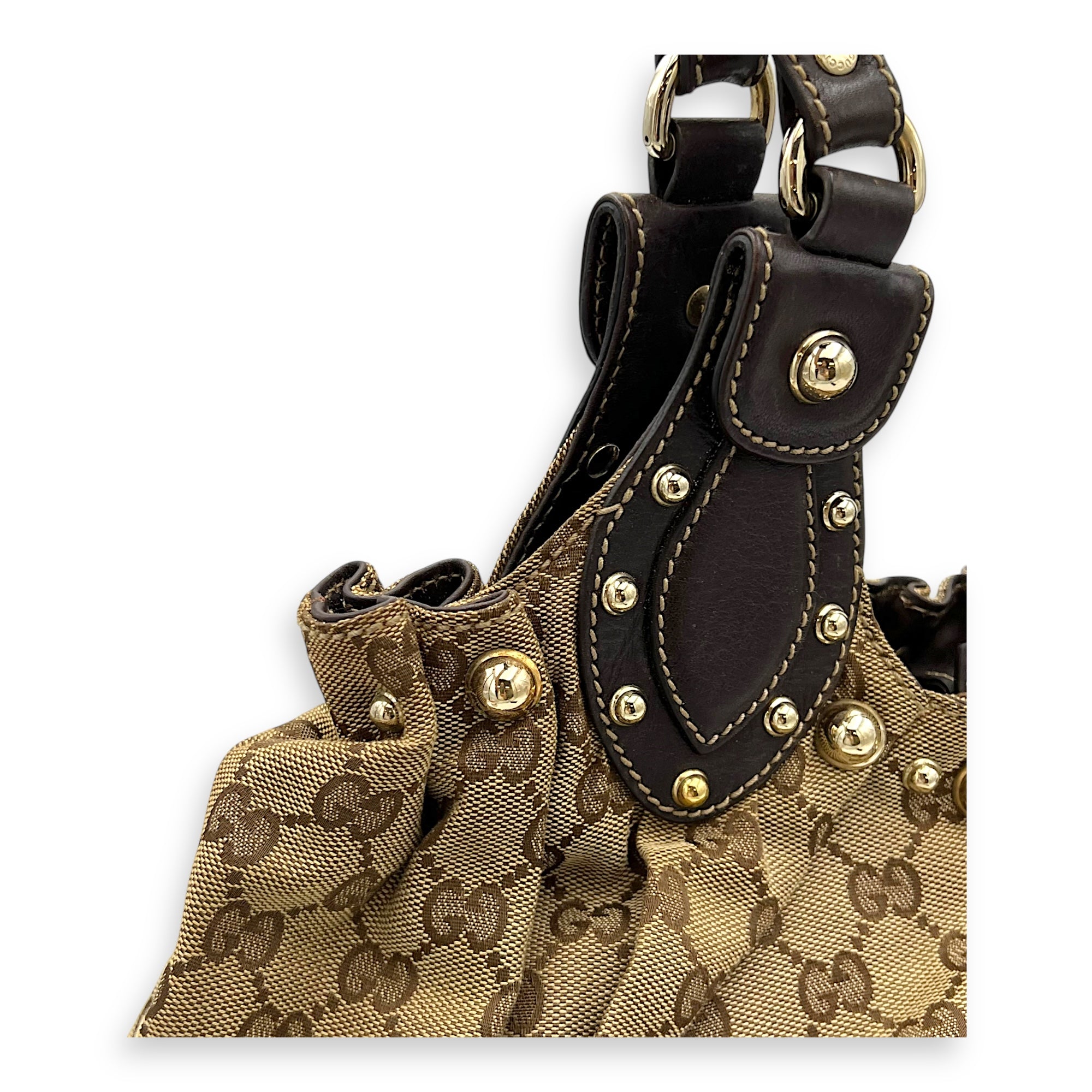 Gucci Pelham Shoulder Bag Brown in Canvas, Gold hardware_8