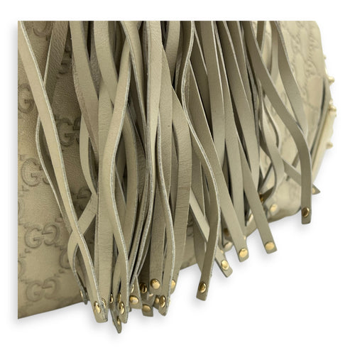 Gucci Babouska Indy White Top Handle Bag in Guccissima Leather, Gold hardware_8