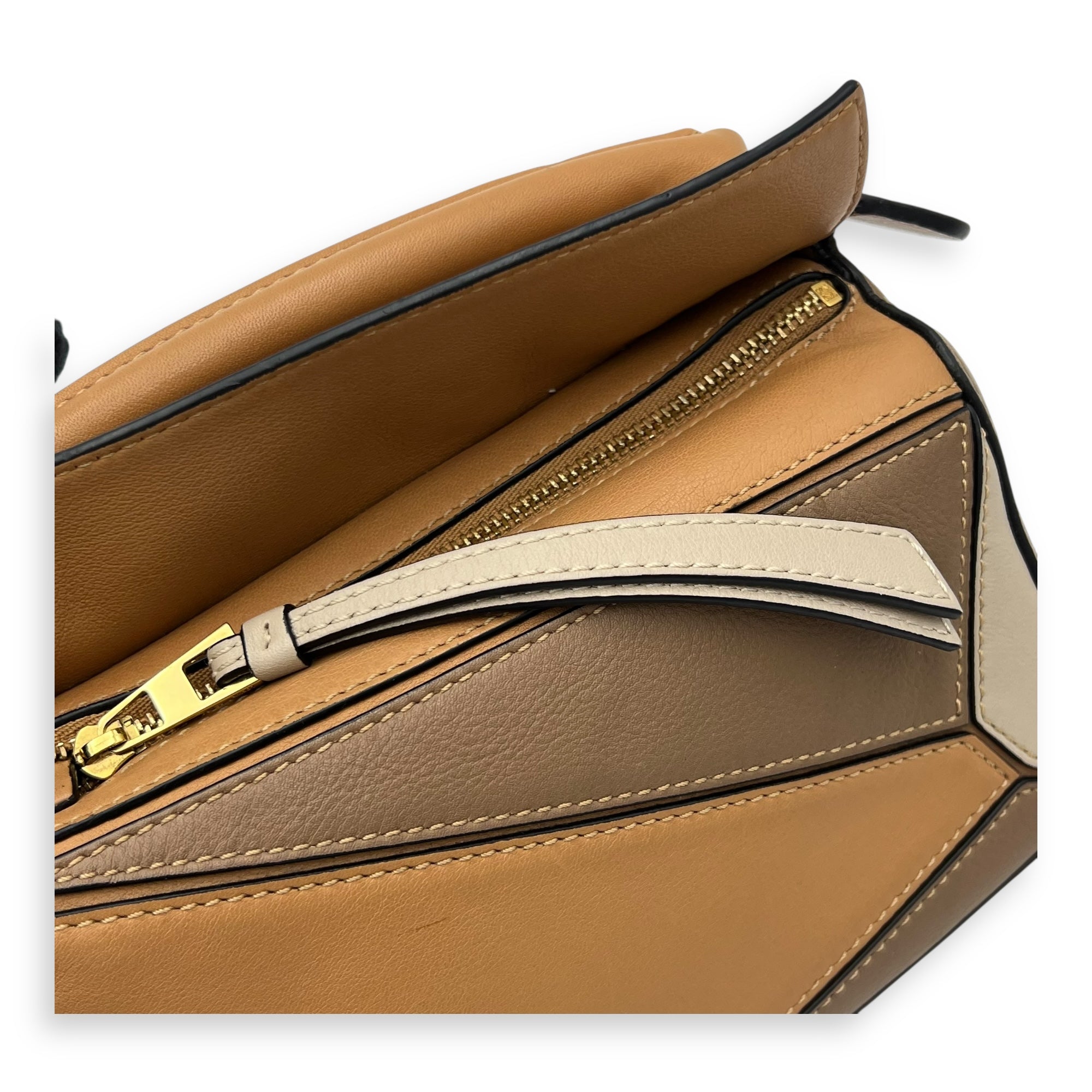 Loewe Puzzle Top Handle Bag Mini Brown in Calfskin, Gold hardware_8
